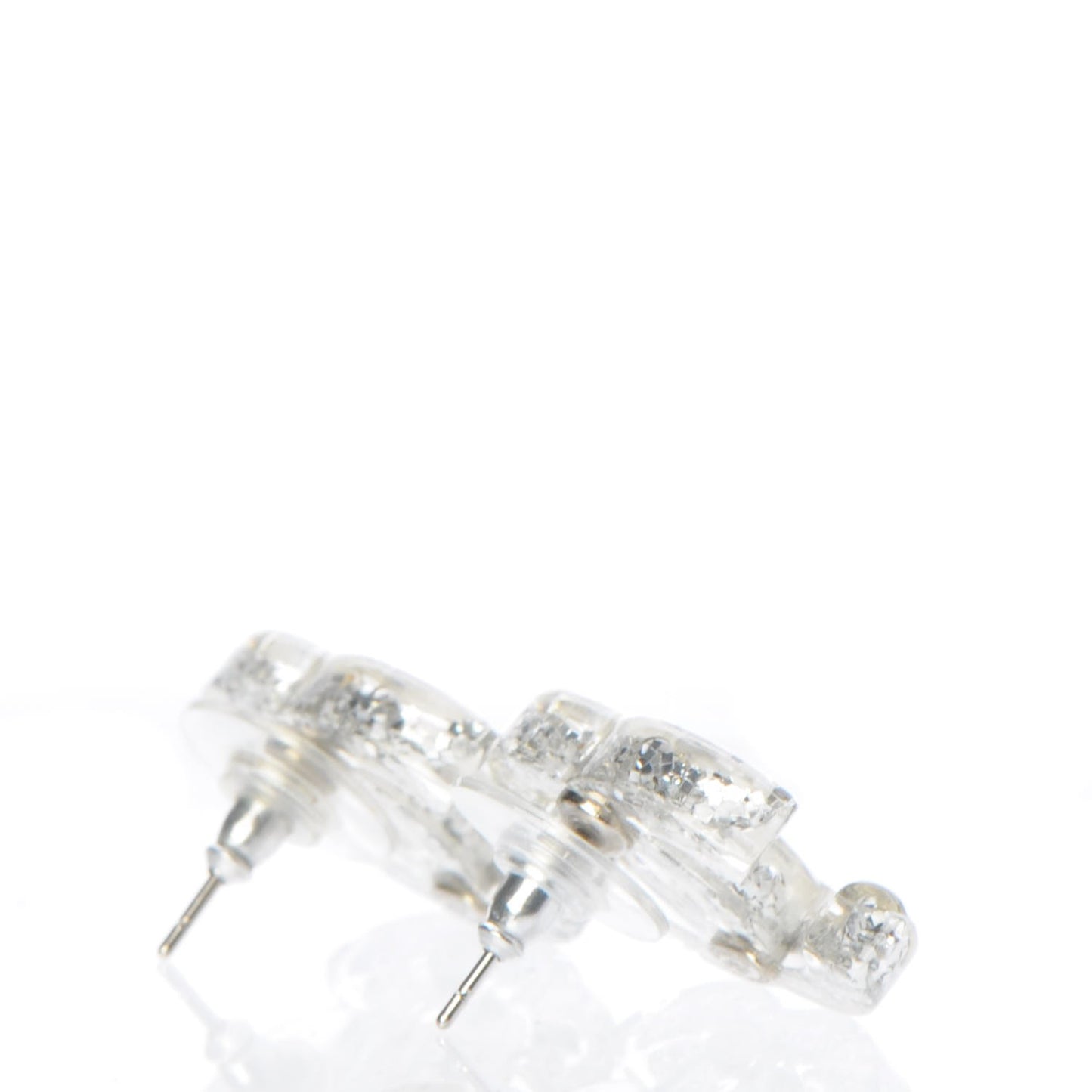 Resin Baguette CC Earrings Silver