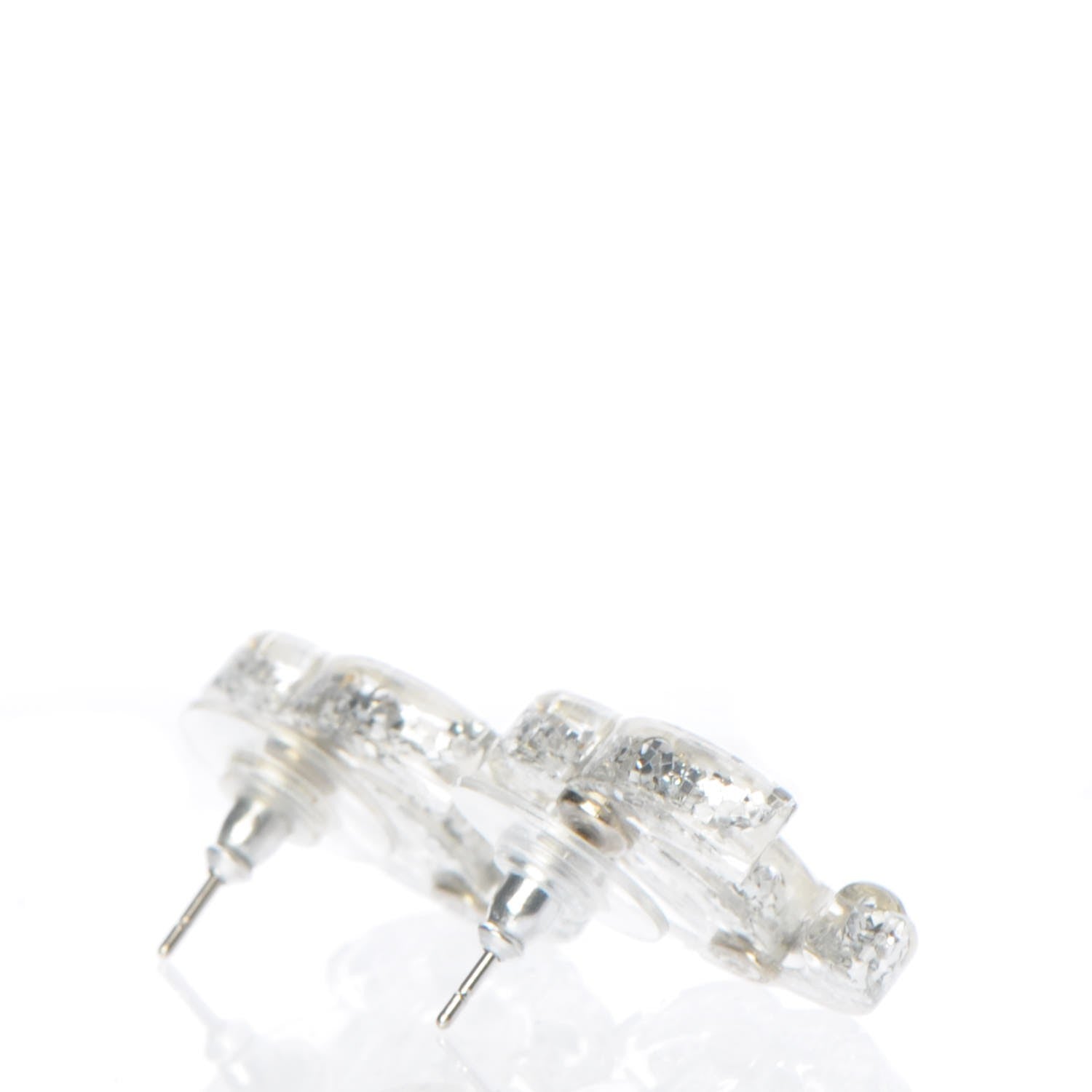Chanel Resin Baguette CC Earrings Silver 3 of 6