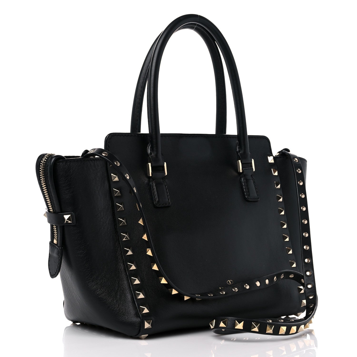 Valentino Garavani Vitello Small Rockstud Double Handle Tote Black 3 of 21