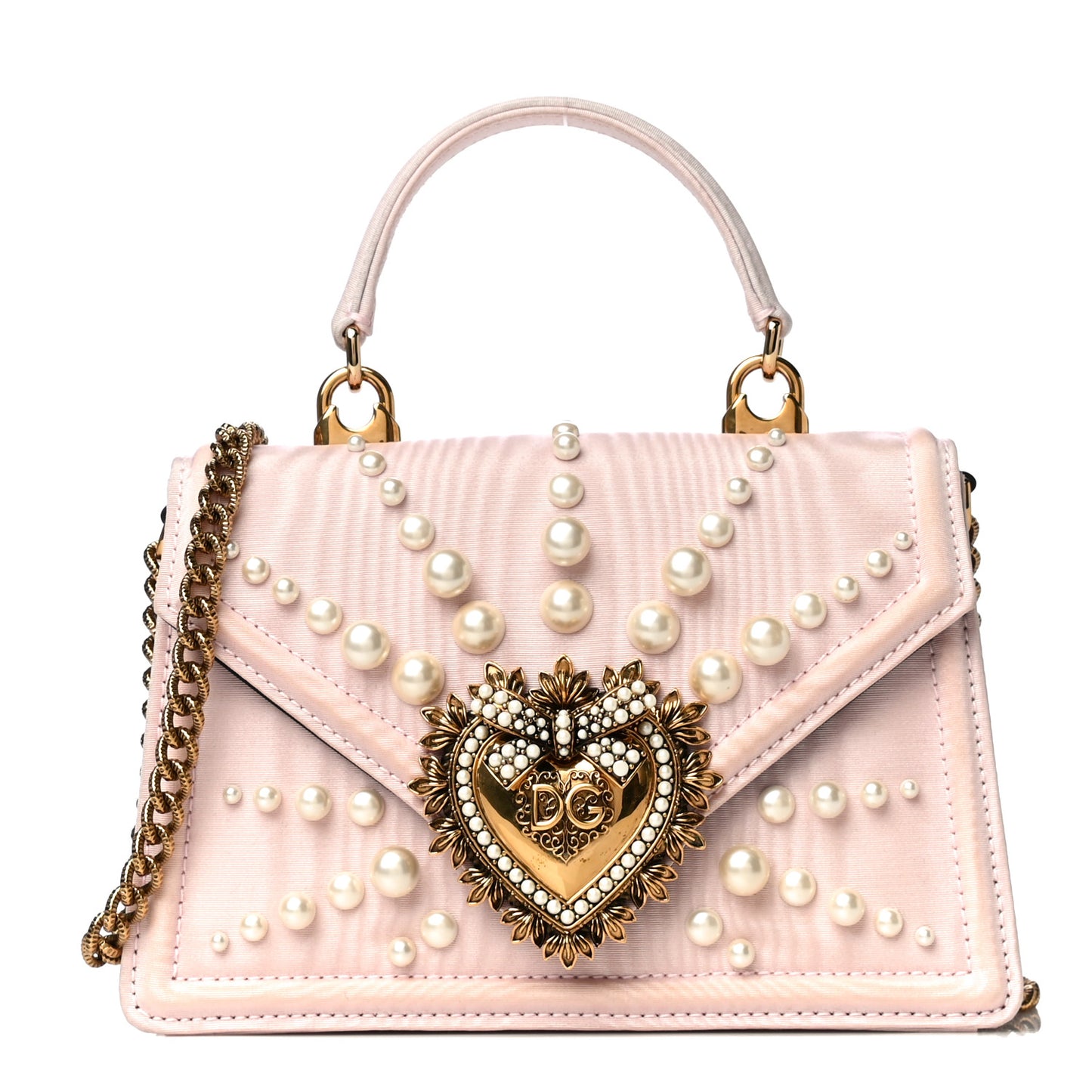 Moire Pearl Embellished Small Devotion Top Handle Bag Pink