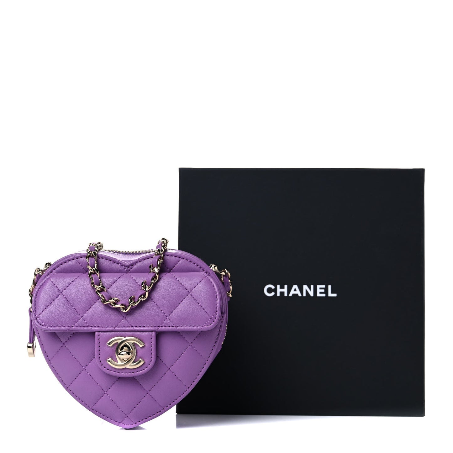Lambskin Quilted CC In Love Heart Clutch With Chain Purple