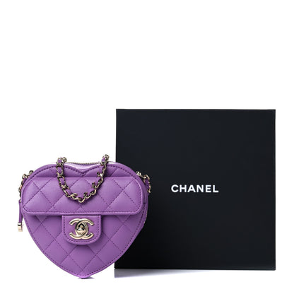 Chanel Lambskin Quilted CC In Love Heart Clutch With Chain Purple 10 of 10
