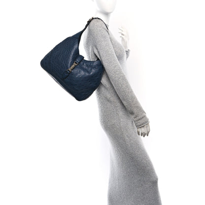 Gucci Ostrich Medium Jackie Hobo Navy 2 of 11