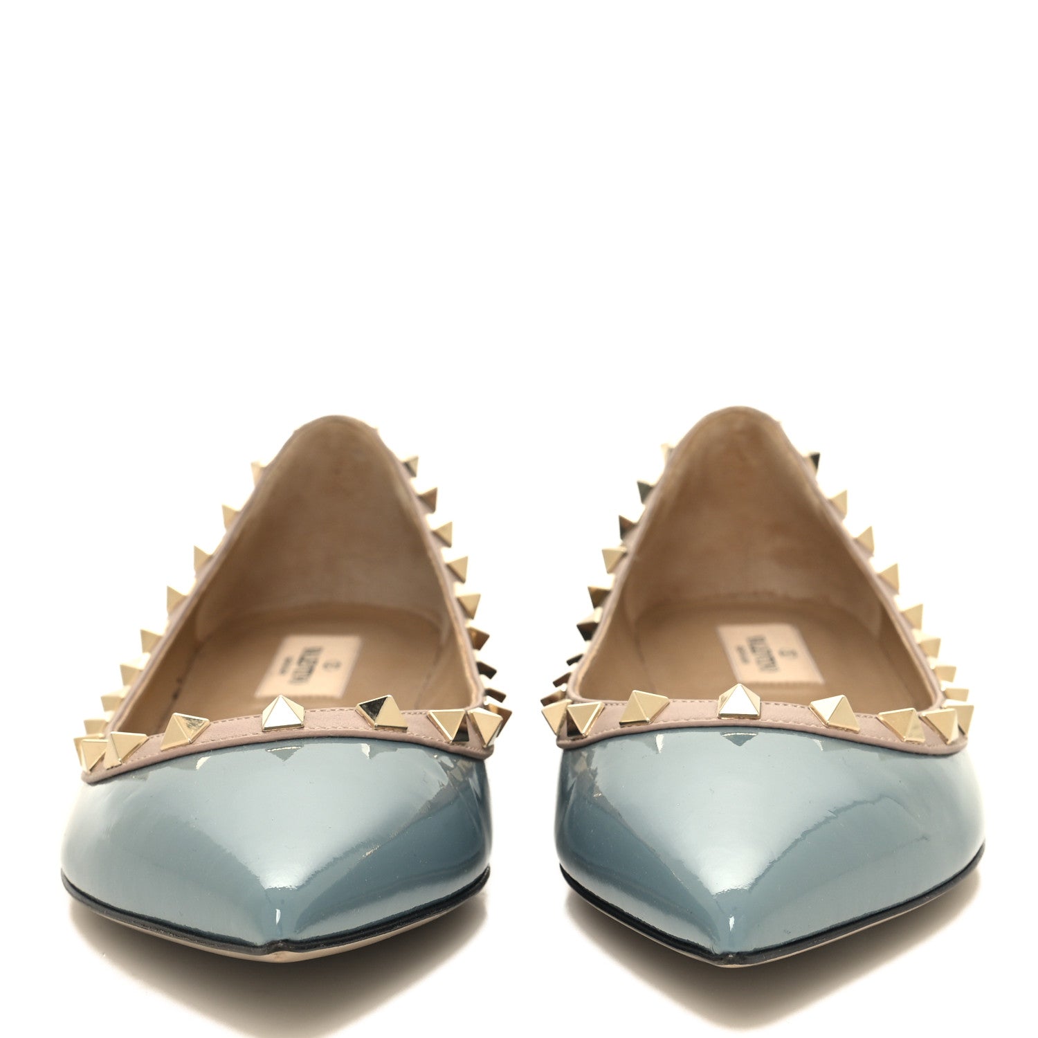 Valentino Garavani Patent Calfskin Rockstud Ballerina Flats 39 Grey Poudre 2 of 8