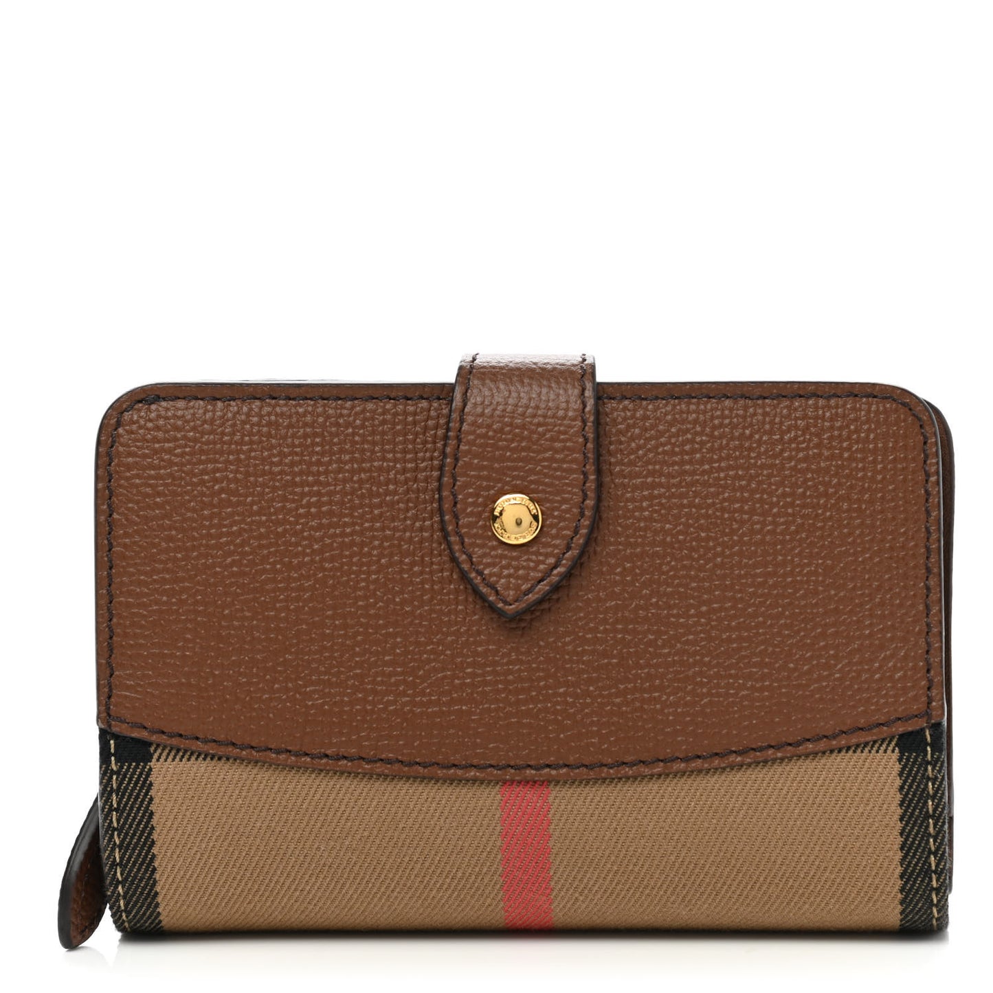 Calfskin House Check Compact Wallet Tan