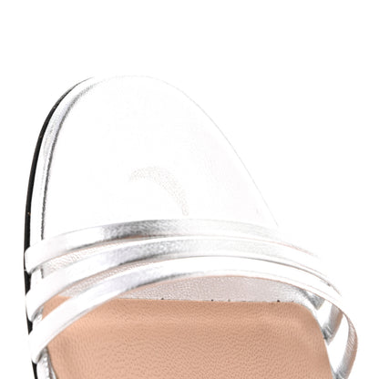 Gucci Nappa Silk Crystal GG Ankle Strap High Heel Sandals 38.5 Argento 9 of 13