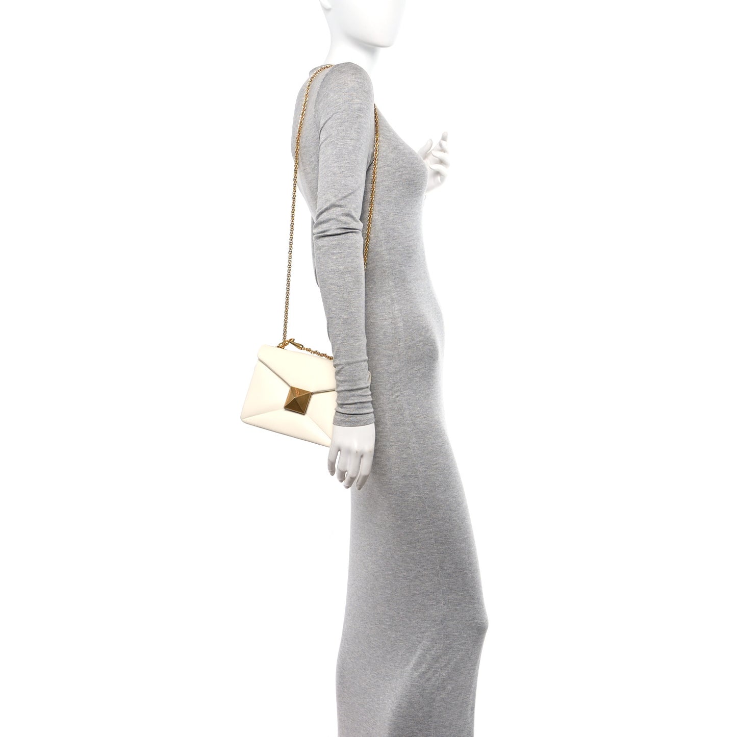 Nappa One Stud Chain Clutch Ivory