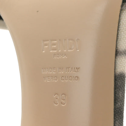 Fendi Canvas Floral Print Logo Mid-Heel Slide Sandals 39 Black White 7 of 10