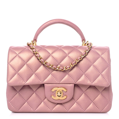 Chanel Iridescent Lambskin Quilted Mini Top Handle Rectangular Flap Pink 1 of 10