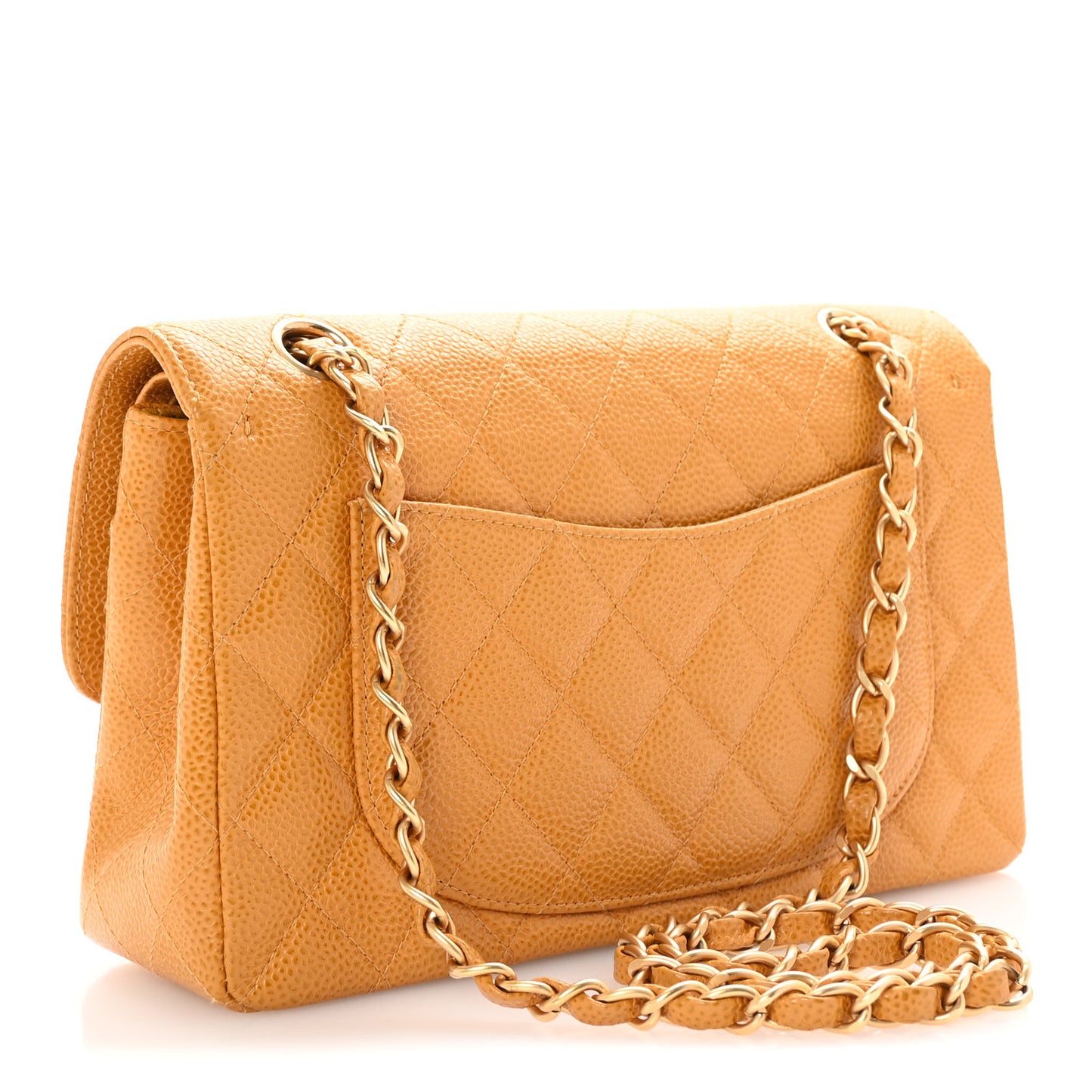 Caviar Quilted Small Double Flap Yellow