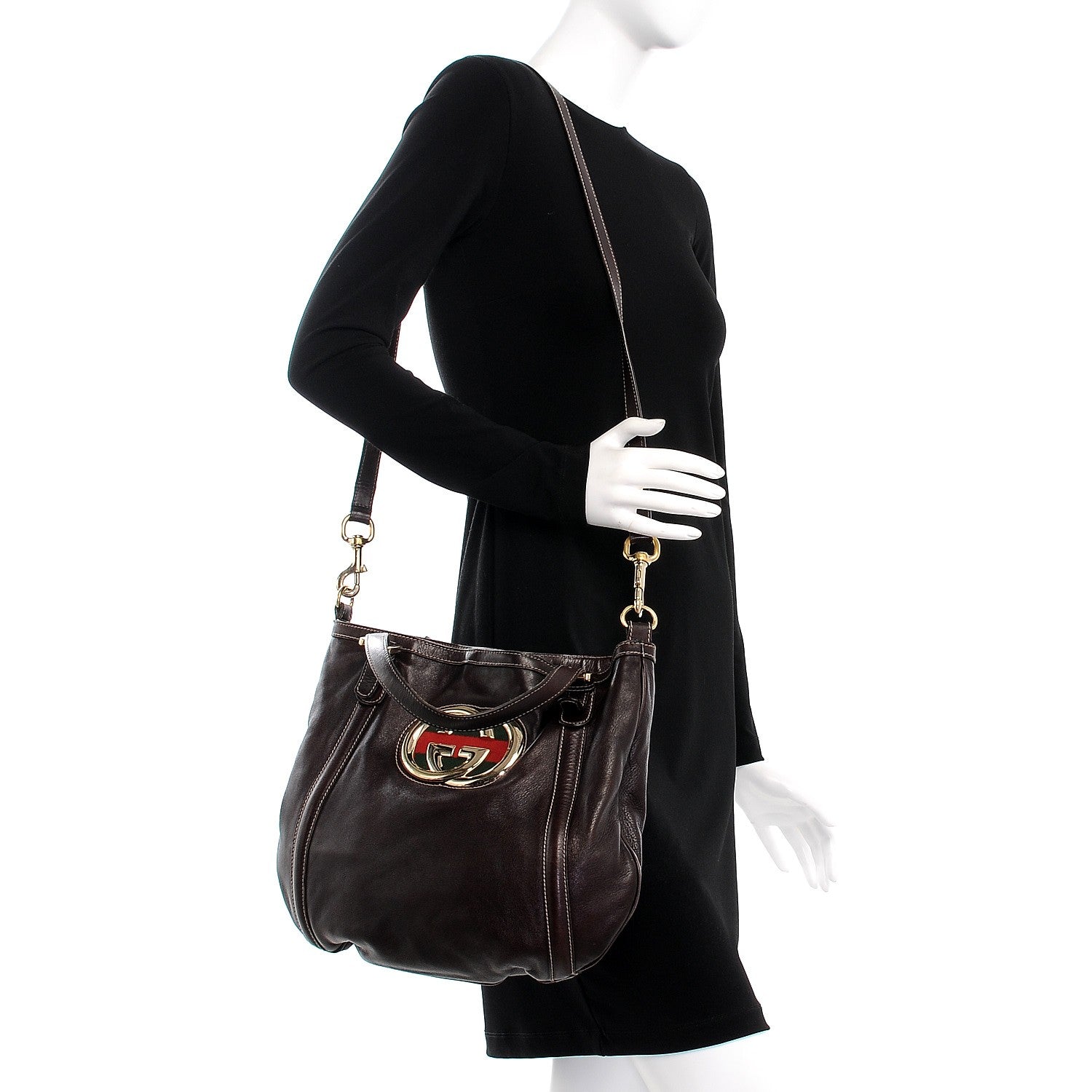 Gucci Calfskin Medium Britt Bag Dark Brown 2 of 14