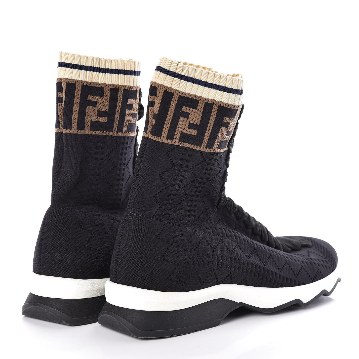 Stretch Knit Jacquard FF Sock Sneakers 37 Black