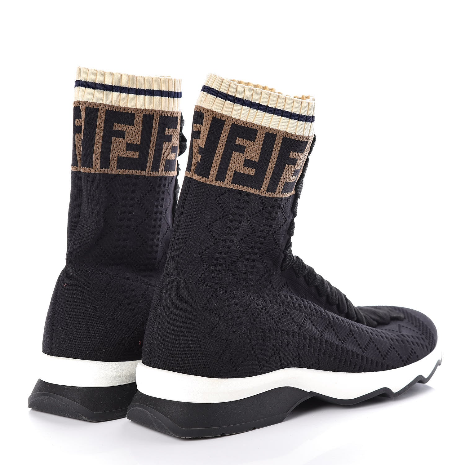 Fendi Stretch Knit Jacquard FF Sock Sneakers 37 Black 4 of 7