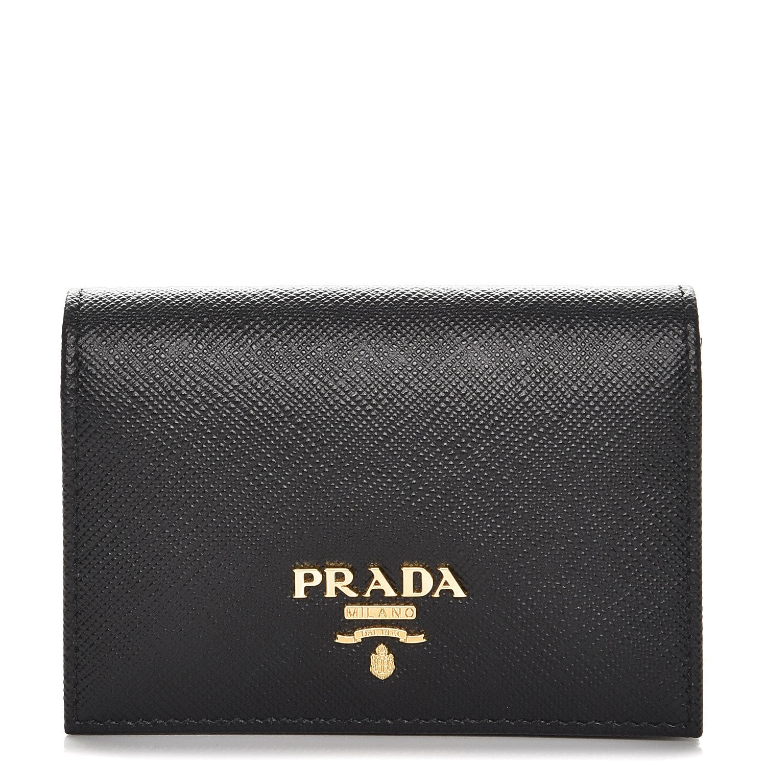 Prada Saffiano Metal Bi-Fold Card Holder Wallet Black 1 of 8
