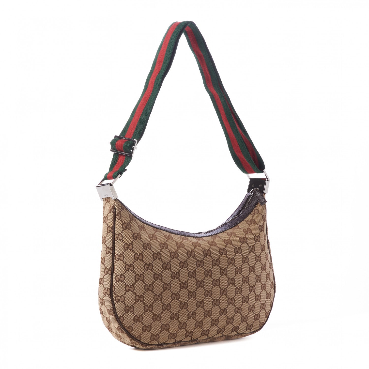 Gucci Monogram Web Medium Half Moon Hobo Dark Brown 3 of 10