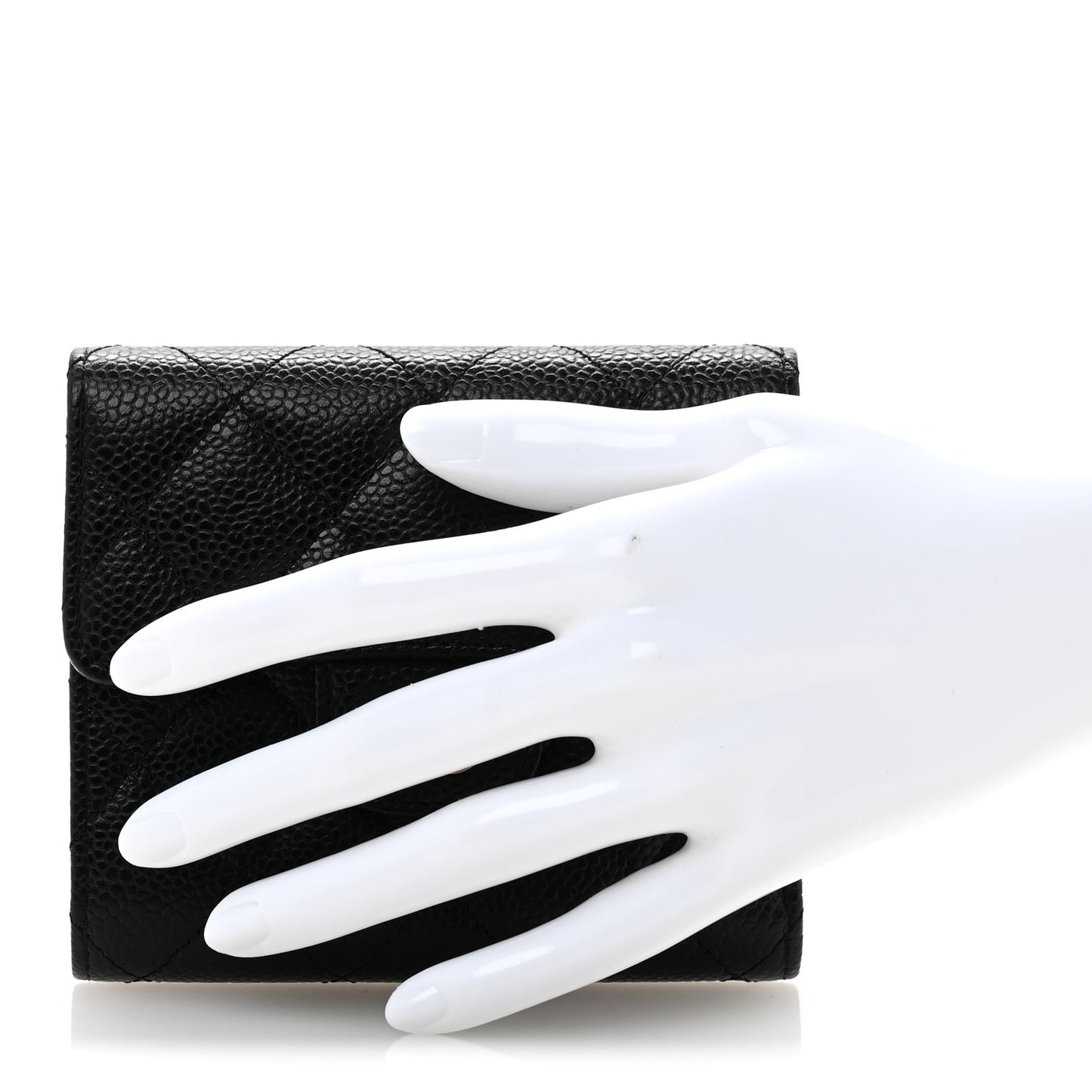 Caviar Quilted Compact Flap Wallet Black