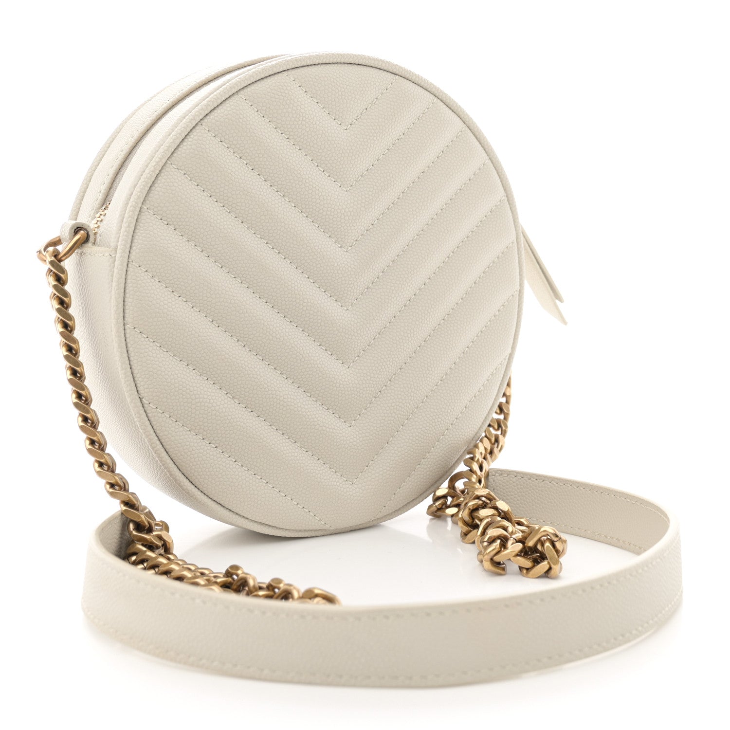 Saint Laurent Grain De Poudre Matelasse Chevron Quilted Round Vinyle Camera Bag Crema Soft 3 of 14