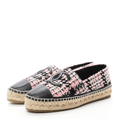 Chanel Tweed Lambskin CC Espadrilles 37 Pink Black 3 of 9