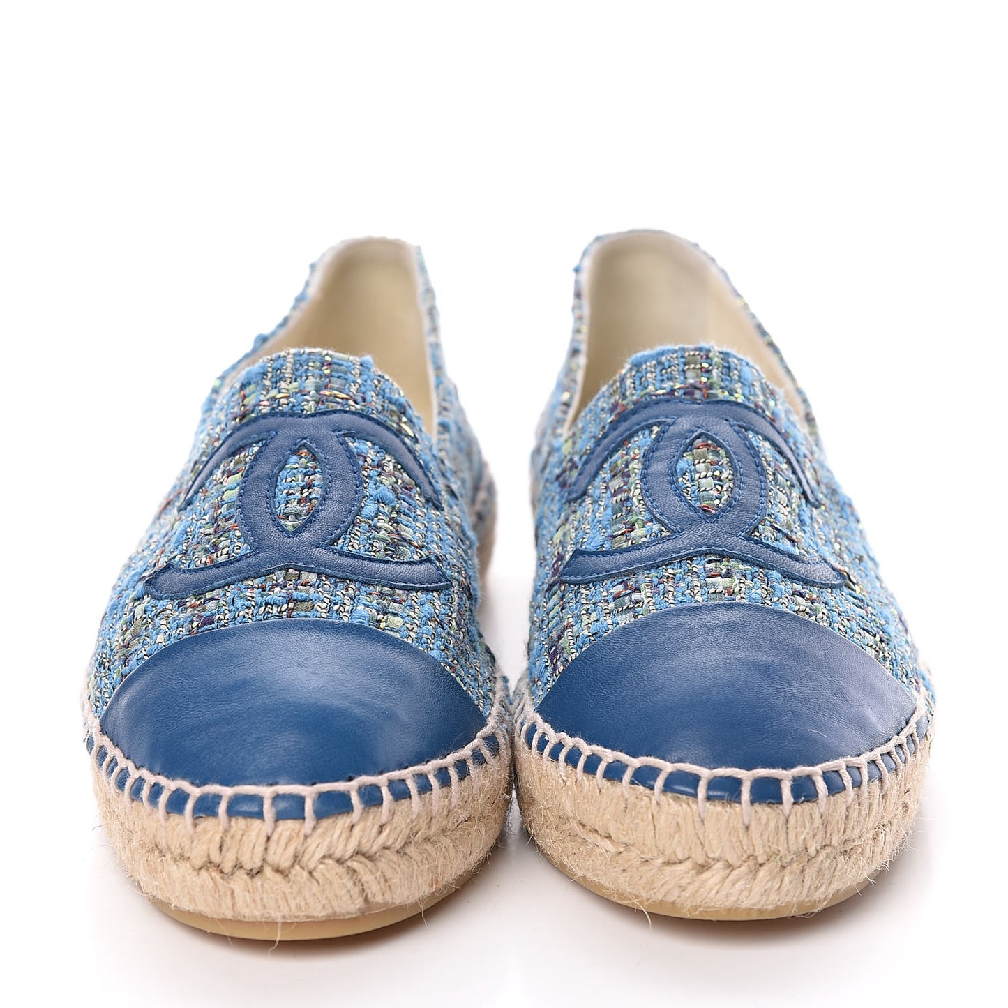 Tweed Lambskin CC Espadrilles 38 Blue Green