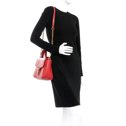 Gucci Calfskin Matelasse Small GG Marmont Top Handle Shoulder Bag Hibiscus Red 2 of 7