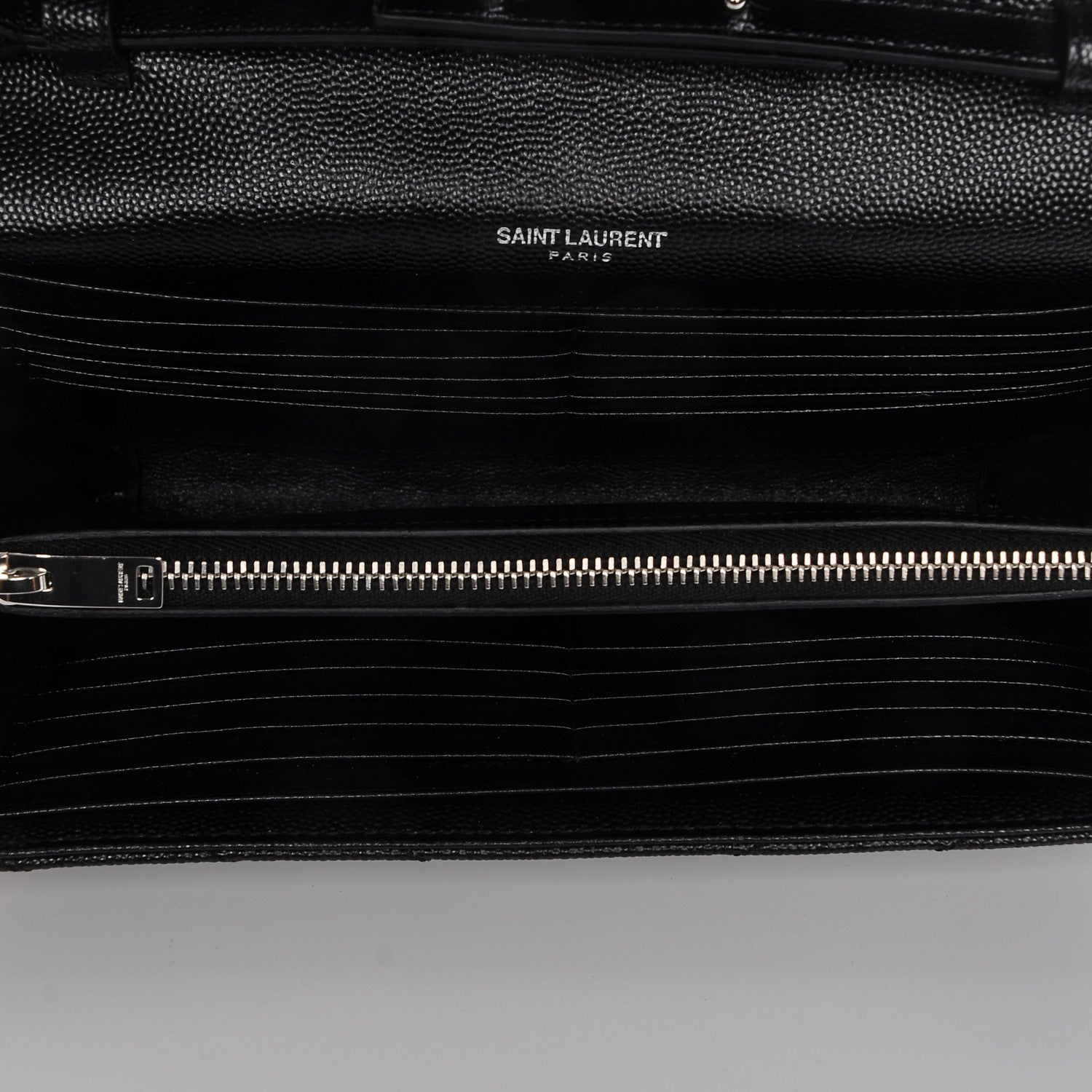 Saint Laurent Grain De Poudre Matelasse Chevron Medium Monogram Chain Wallet Black 5 of 6