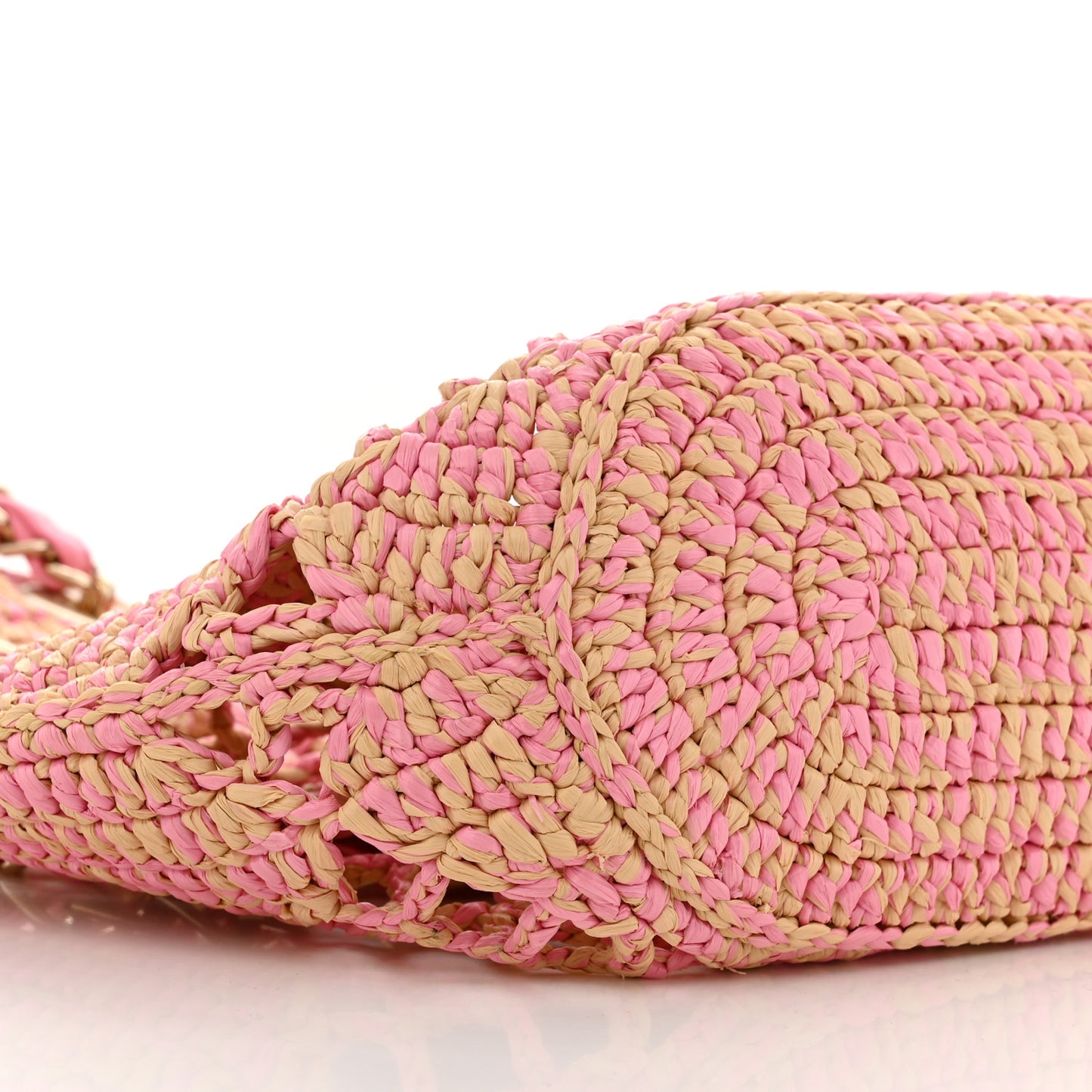 Raffia Effect Braided Small Shopping Bag Beige Pink