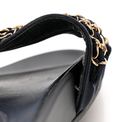 Chanel Satin Canvas Chain Slides Sandals Flats 38 Marine 12 of 12