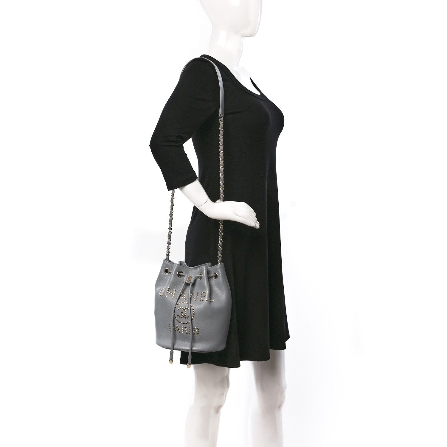Chanel Caviar Deauville Drawstring Bucket Bag Grey 2 of 11