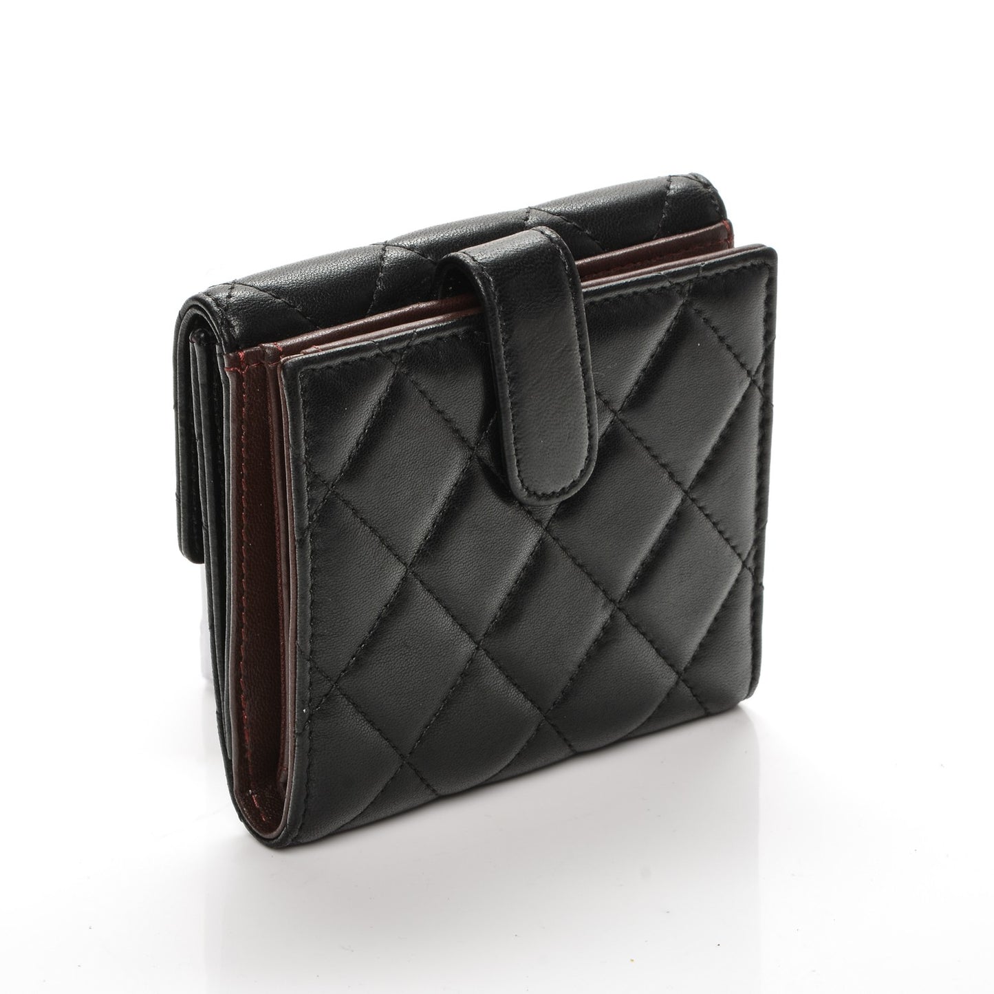 Lambskin Quilted Compact French Flap Wallet Black