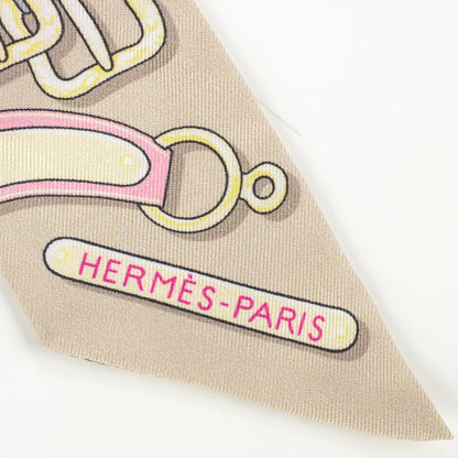 Hermes Silk Harnais des Presidents Twilly Beige Bleu Pink 5 of 6