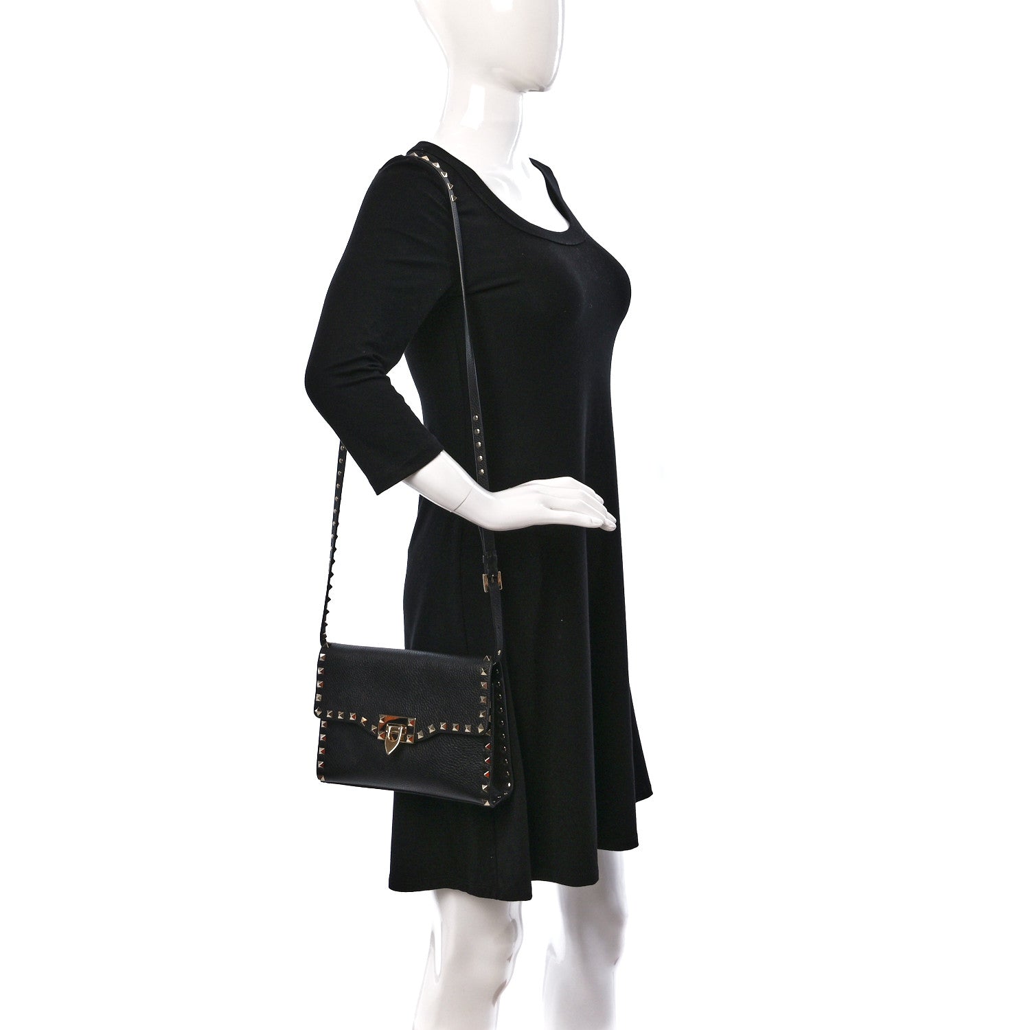 Valentino Garavani Pebbled Calfskin Medium Rockstud Flip Lock Crossbody Bag Black 2 of 8