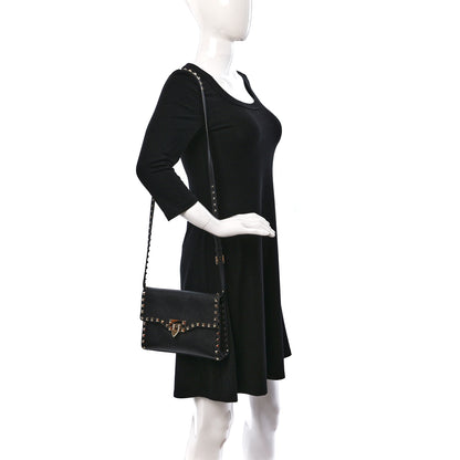 Valentino Garavani Pebbled Calfskin Medium Rockstud Flip Lock Crossbody Bag Black 2 of 8