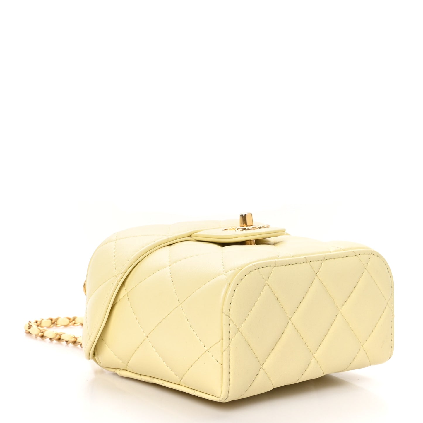 Lambskin Handle Crush Small Vanity Case With Chain Jaune Clair