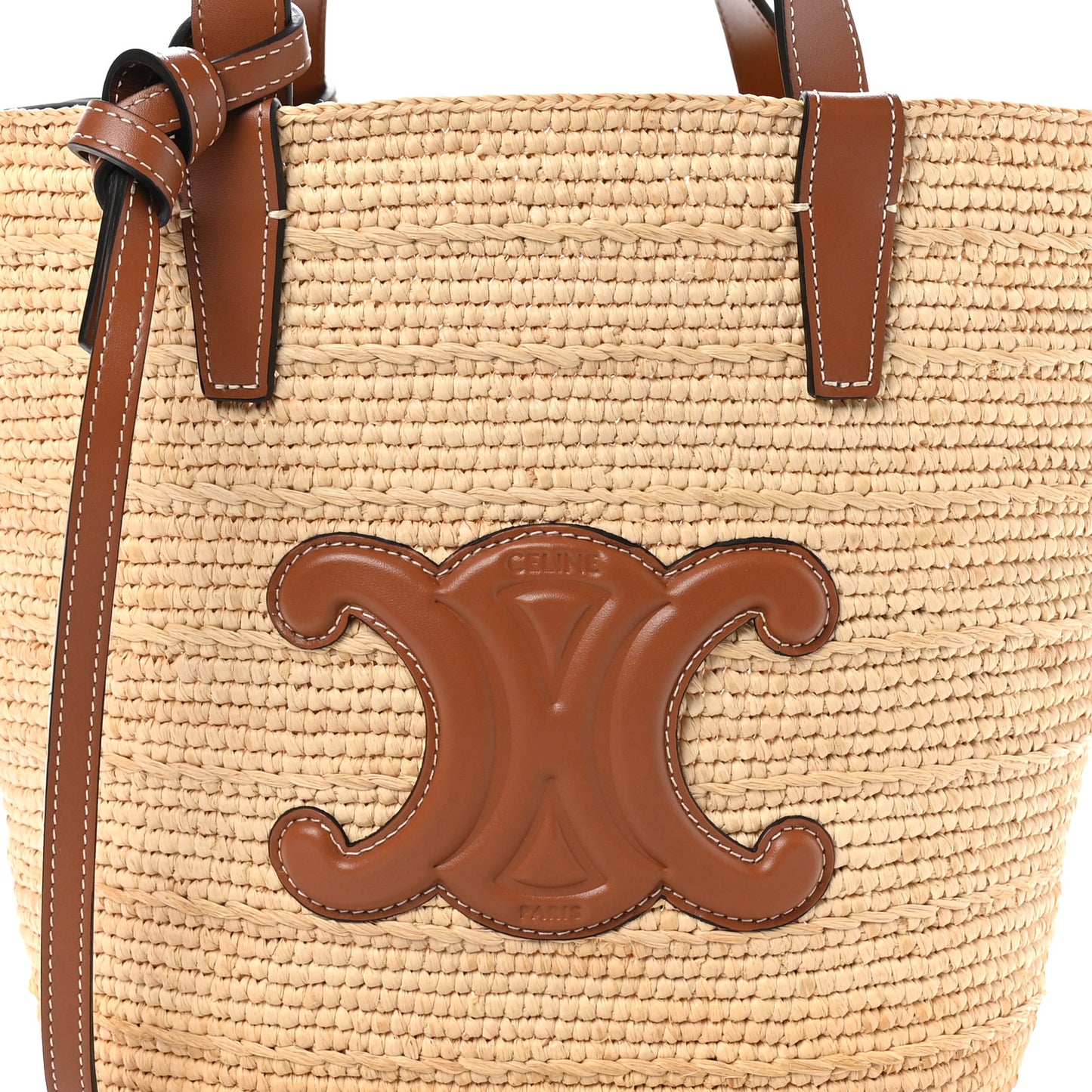 Raffia Calfskin Triomphe Teen Panier Tan