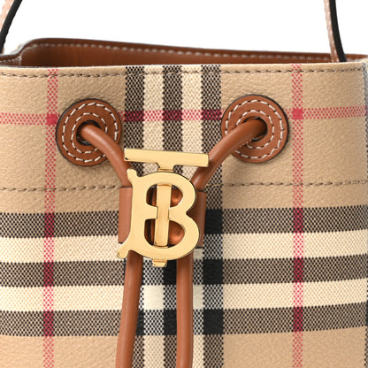 Burberry E-Canvas Vintage Check Mini Drawstring Bucket Bag Briar Brown 8 of 10