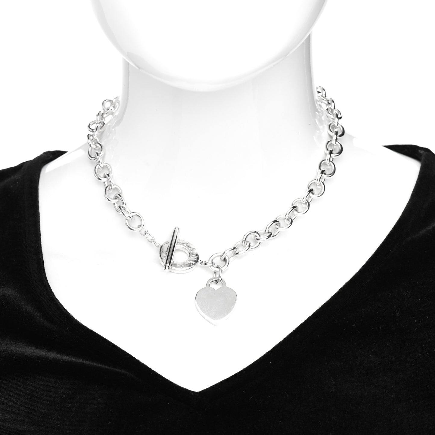 Sterling Silver Heart Tag Toggle Necklace
