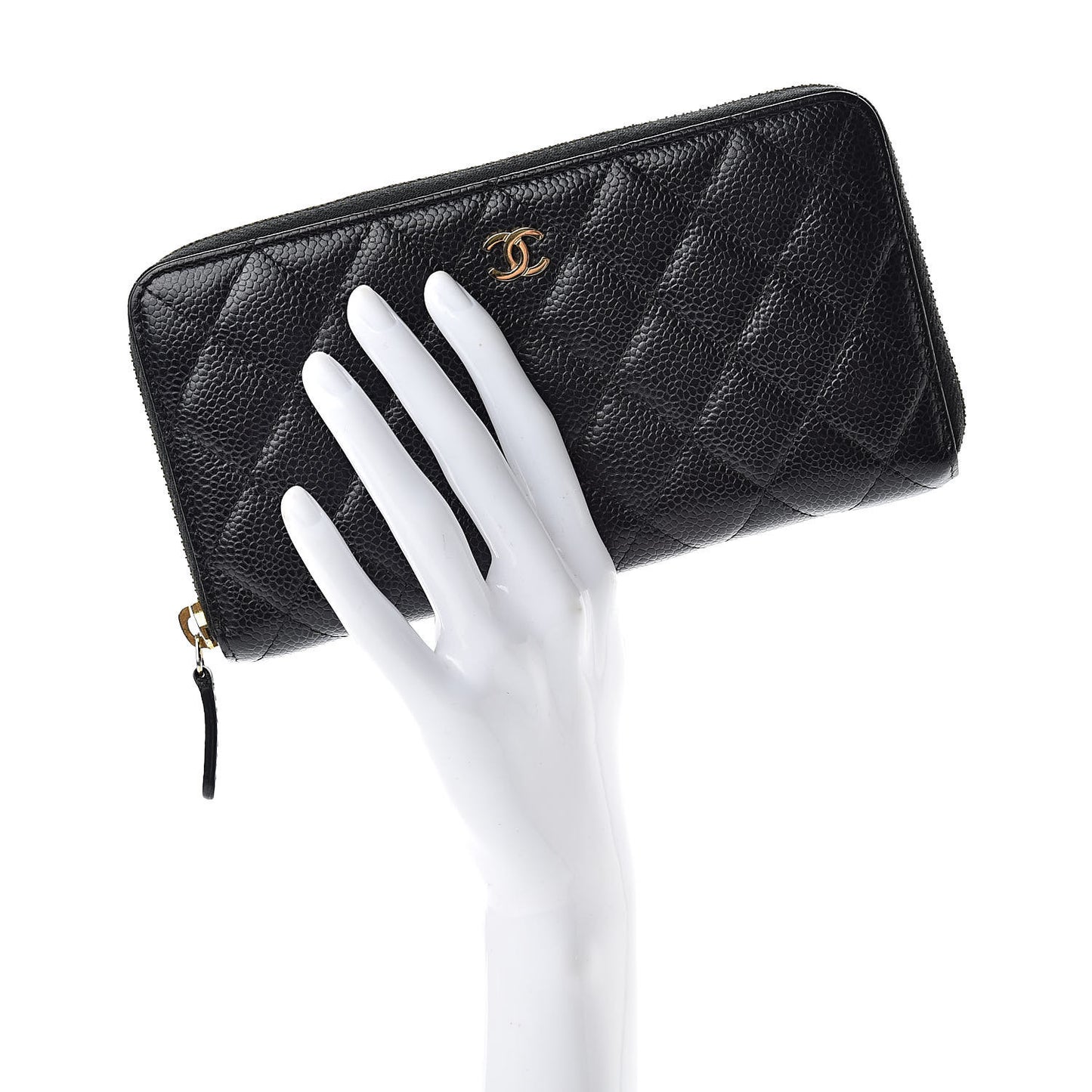 Caviar Quilted Large Gusset Zip Around Wallet Black