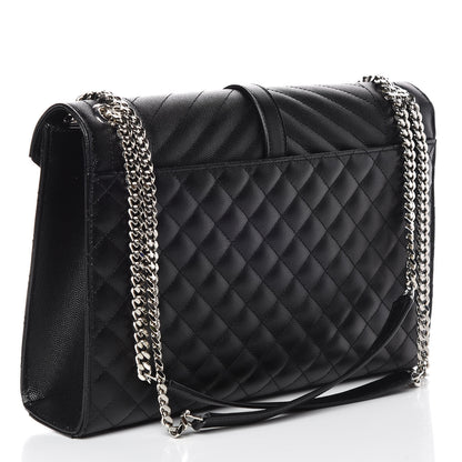 Saint Laurent Grain De Poudre Textured Mixed Matelasse Large Triquilt Monogram Satchel Black 3 of 10