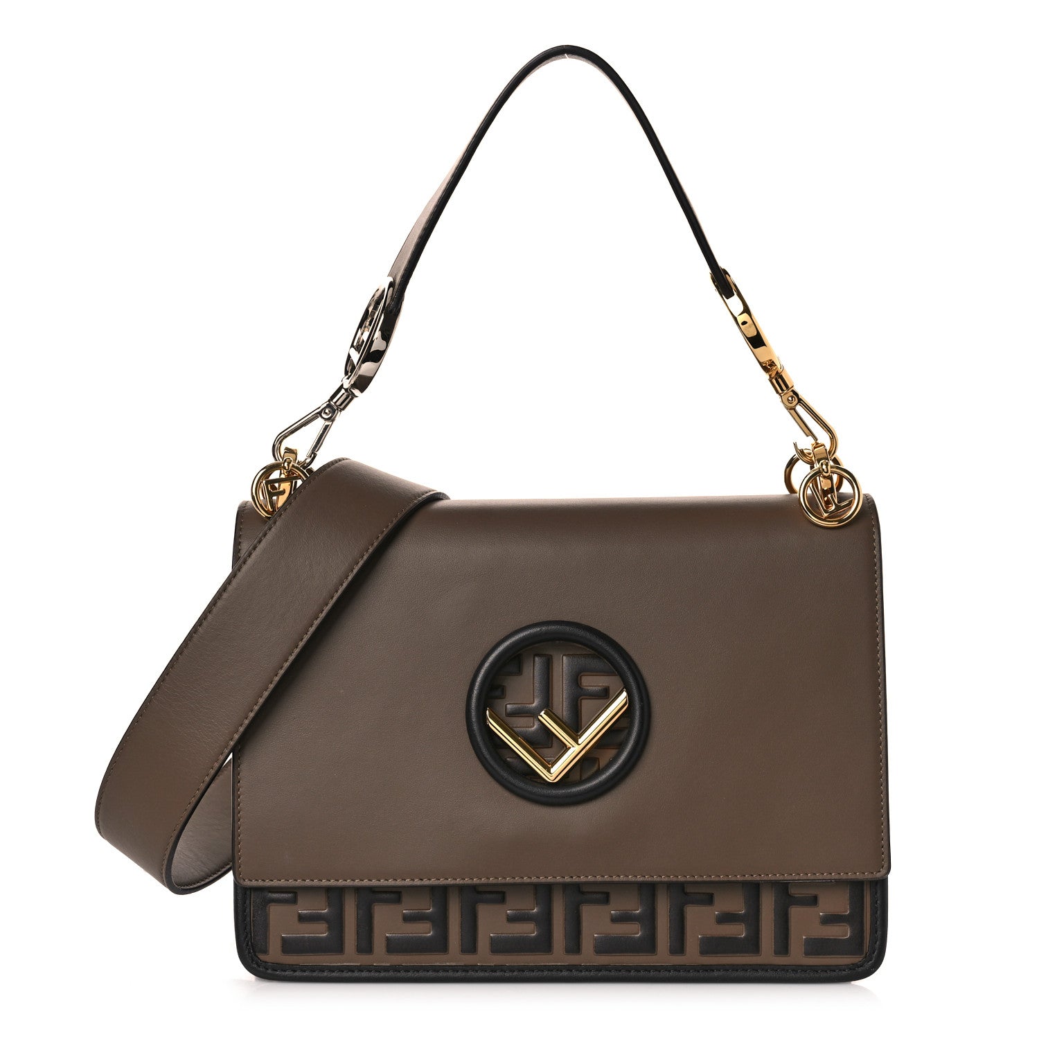 Fendi Vitello Century F is Fendi Bi-Color FF 1974 Embossed Kan I Shoulder Bag Maya Black 1 of 9