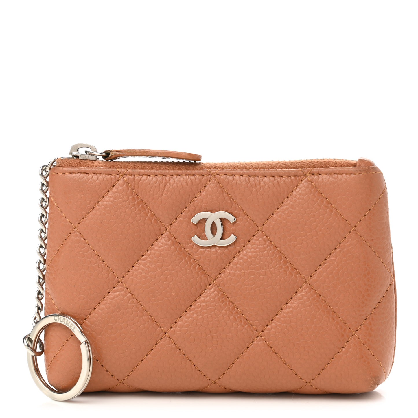 Caviar Quilted Key Holder Case Light Brown