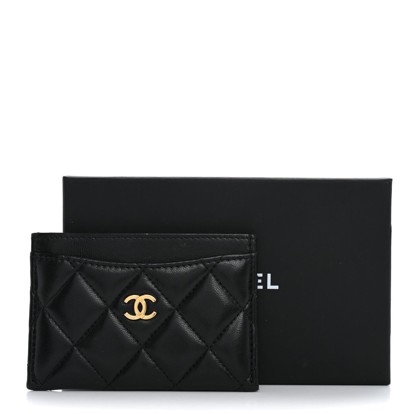 Lambskin Quilted Card Holder Black