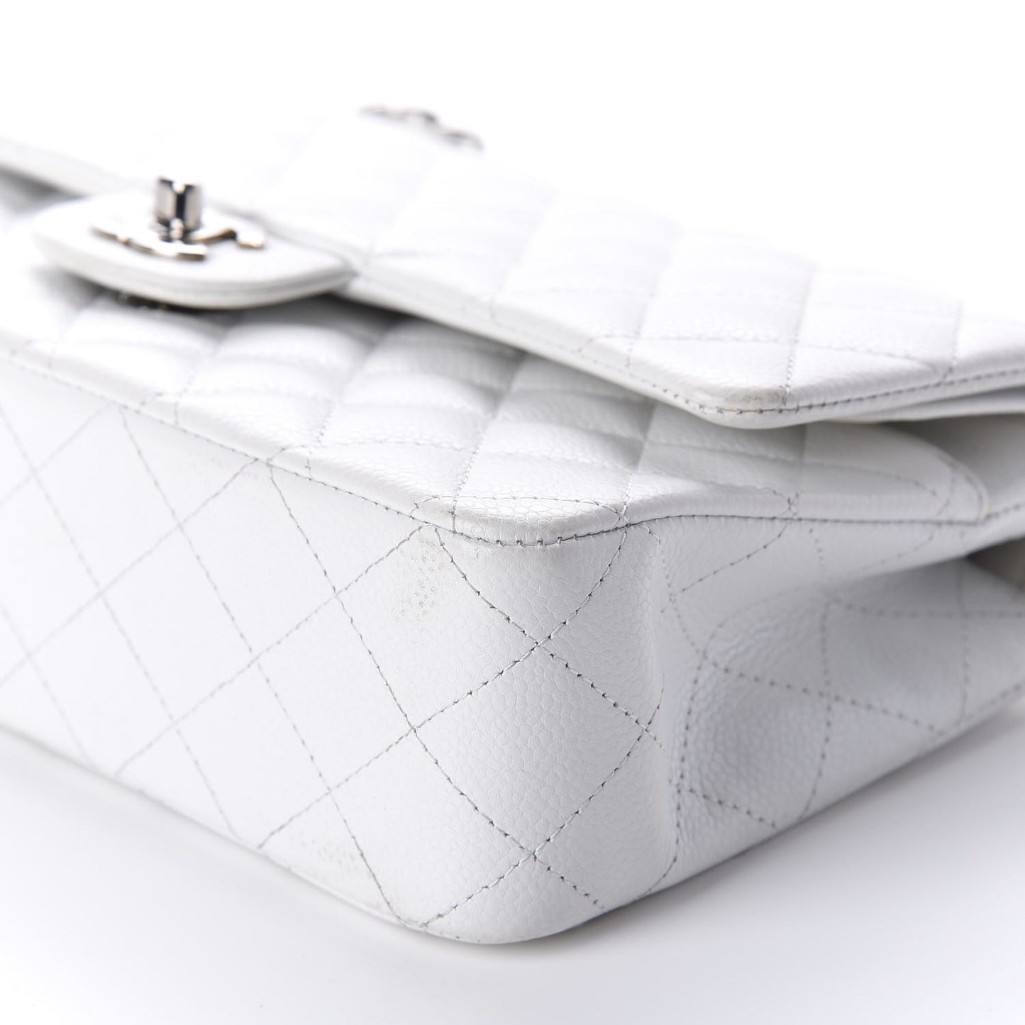 Caviar Quilted Medium Double Flap White