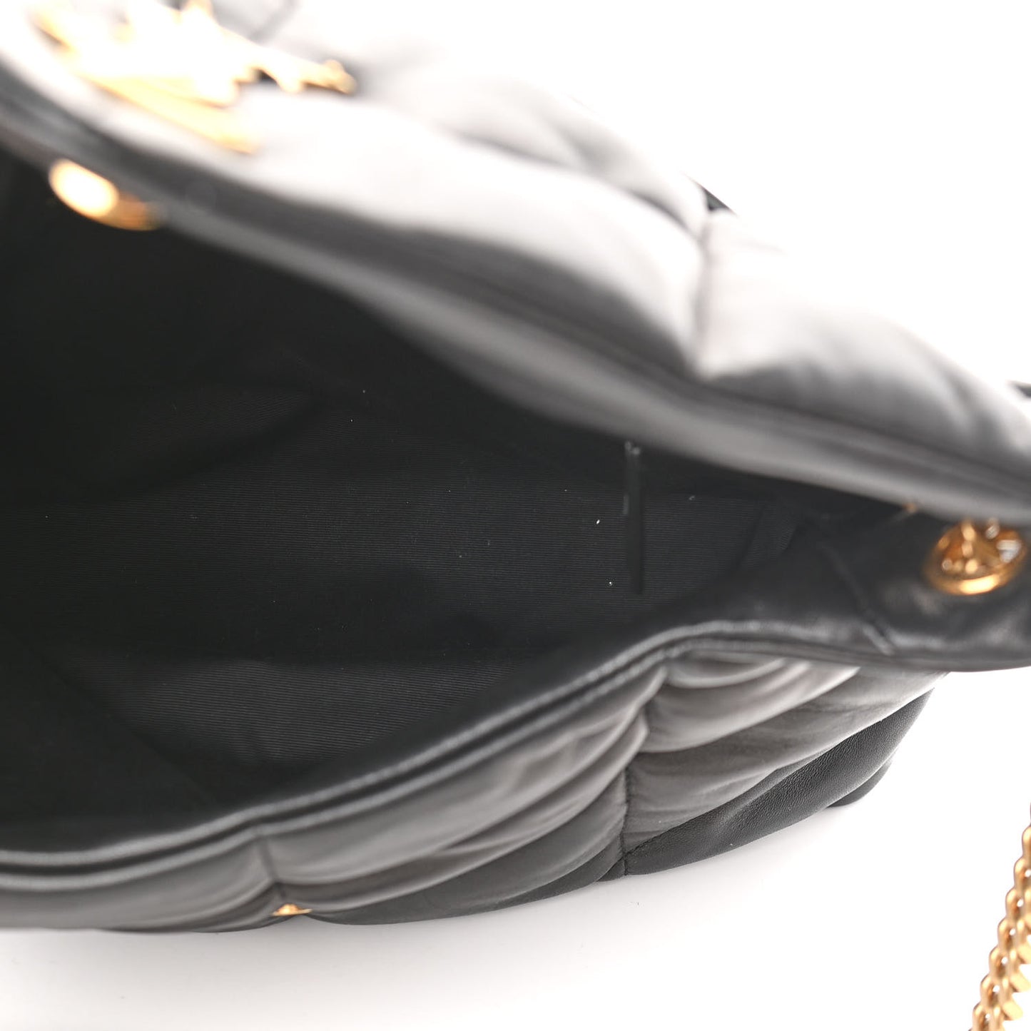 Lambskin Quilted Medium Loulou Puffer Monogram Chain Satchel Black