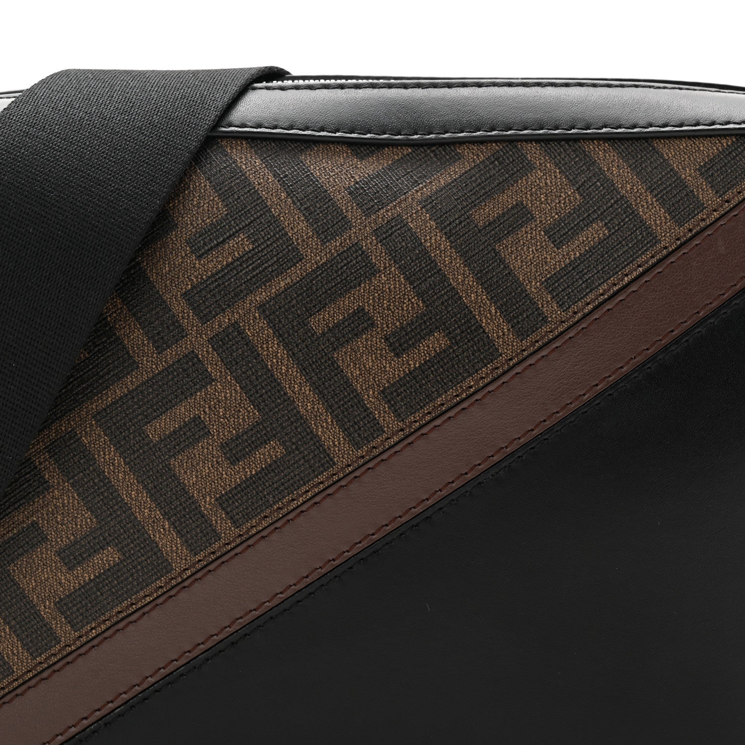 Fendi Glazed Fabric Vitello Liberty FF 1974 Diagonal Medium Camera Case Tobacco Moresco Black 15 of 19