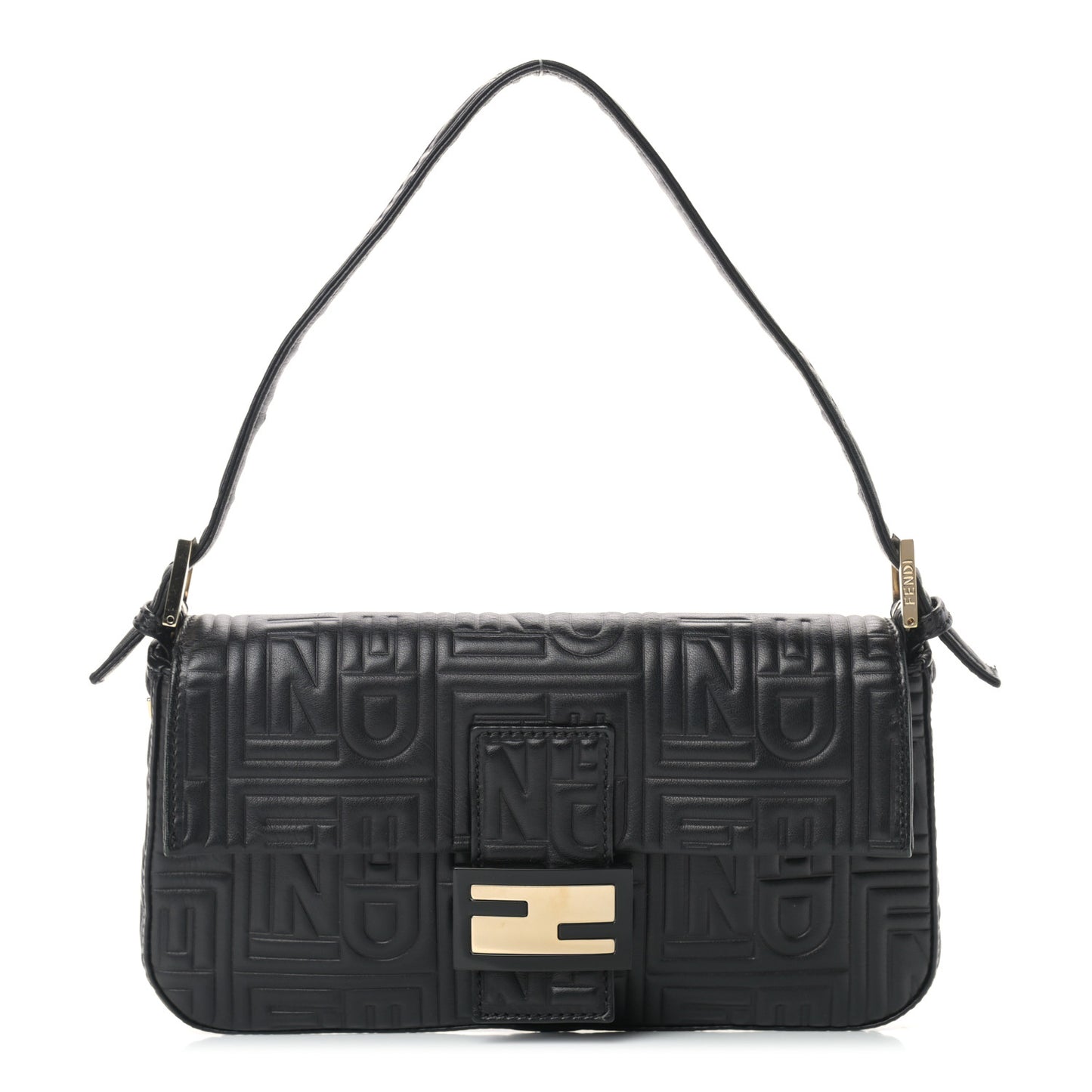 Nappa Logo Embossed Baguette Black
