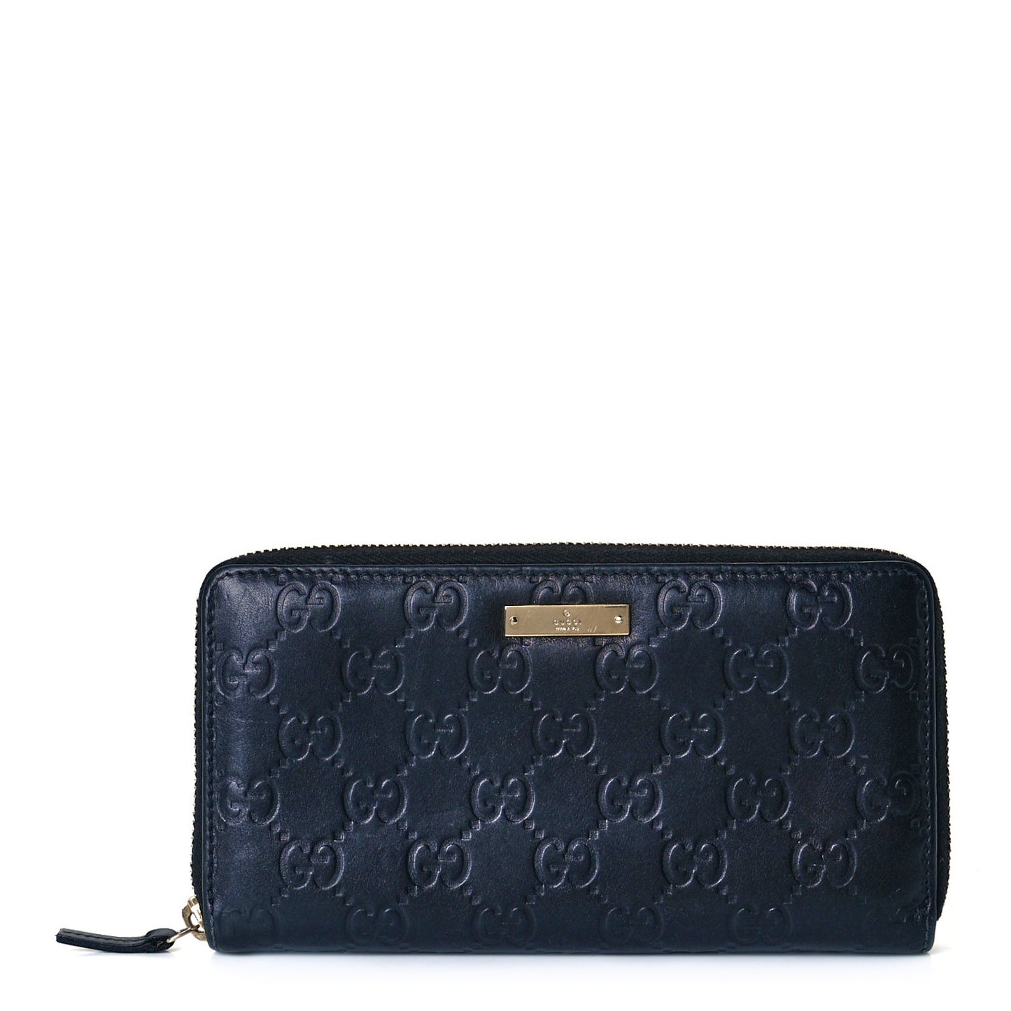 Guccissima Margaux Calfskin Metal Bar Zip Around Wallet Blue