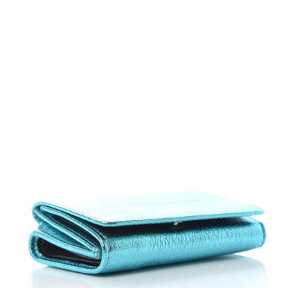 Balenciaga Metallic Goatskin Logo Mini Everyday Wallet Turquoise Black 4 of 7