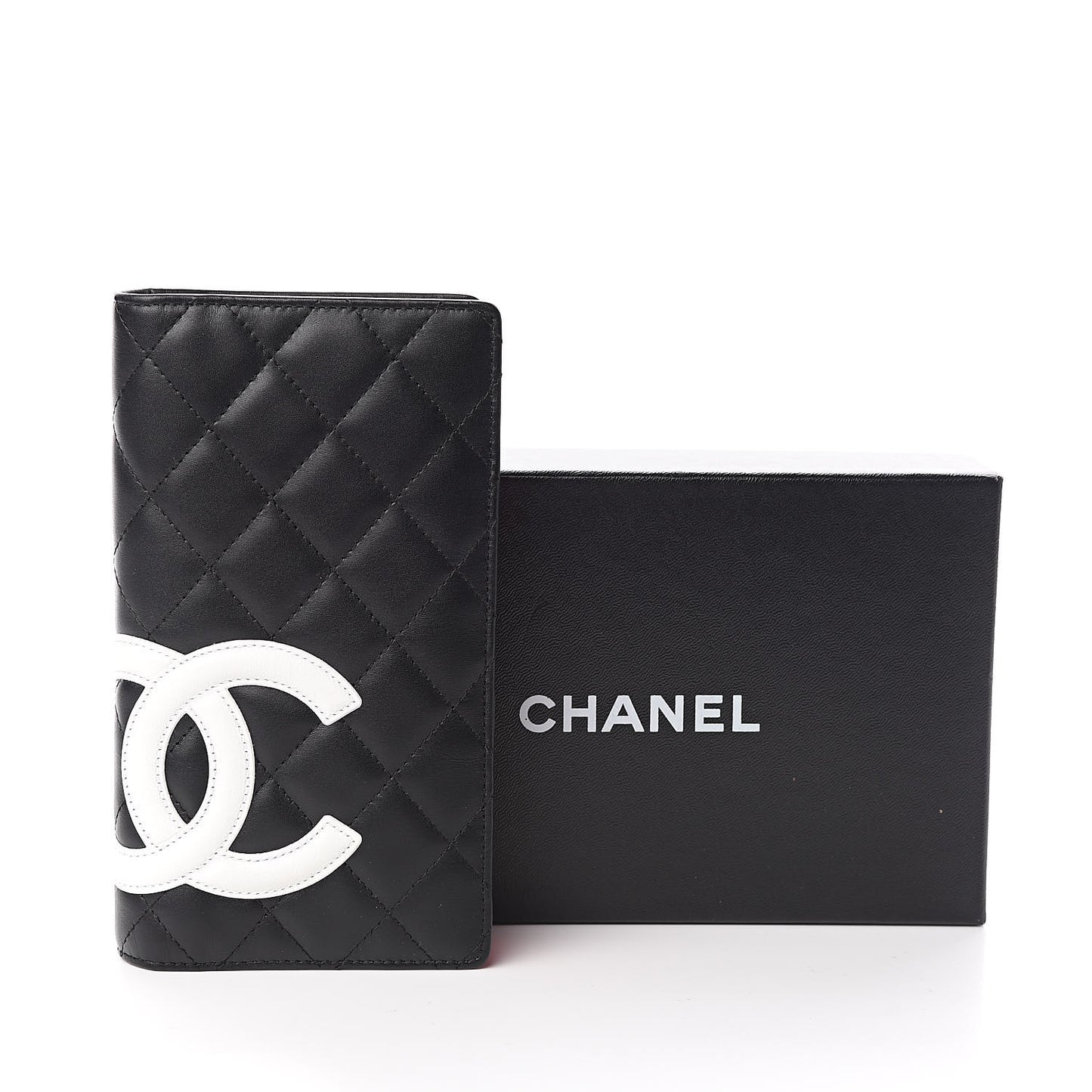 Calfskin Quilted Cambon Yen Wallet Black White
