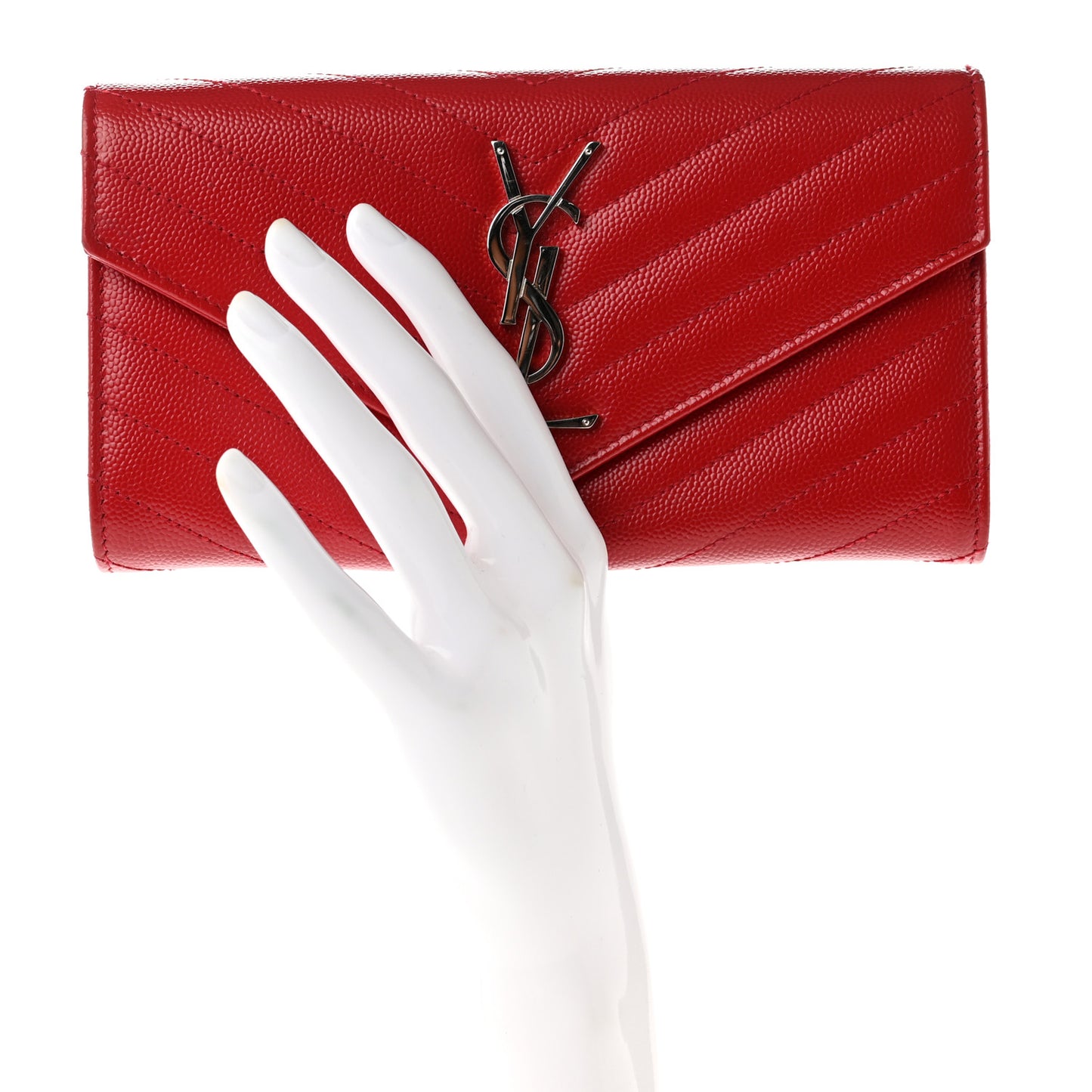 Grain De Poudre Matelasse Chevron Monogram Flap Wallet Red