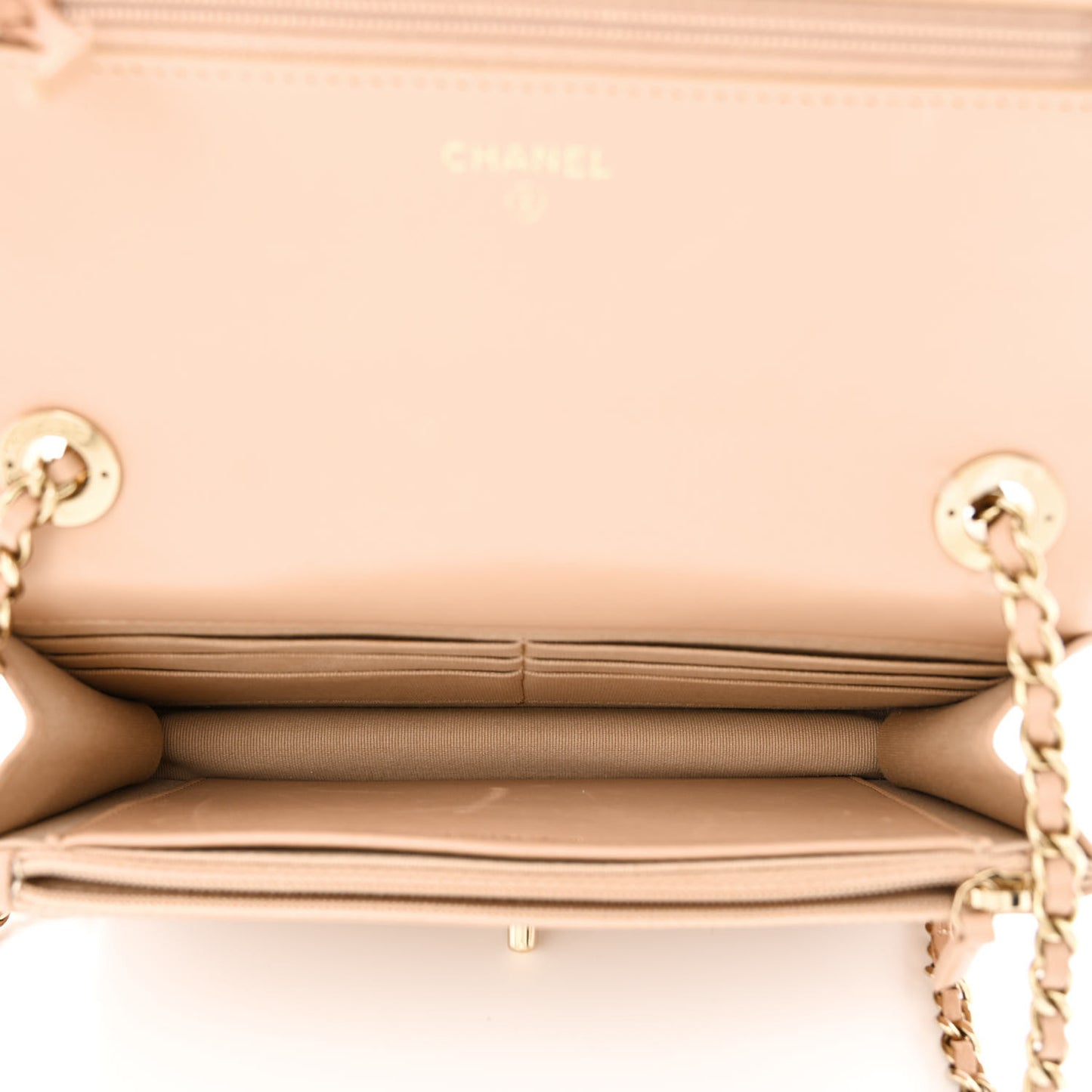 Lambskin Quilted Trendy CC Wallet On Chain WOC Beige